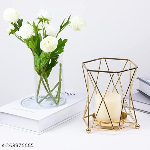 Hot New Geometric Golden Tea Light Candle Holder Showpiece with Gold glass - Khan's Hub