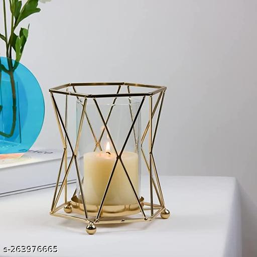 Hot New Geometric Golden Tea Light Candle Holder Showpiece with Gold glass - Khan's Hub