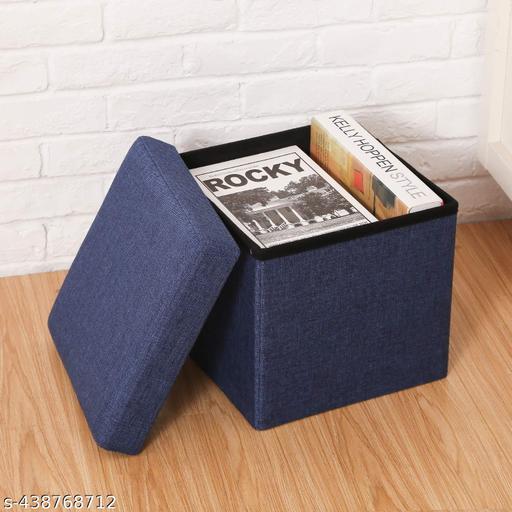 Linen Home Foldable Large Storage Ottoman Cube, Bench Footrest Step Stool Storage Ottoman Bench for footrest Stool Coffee, Living Room, Laundry, Table and Seating Ottoman-Blue - Khan's Hub