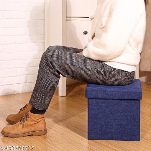 Linen Home Foldable Large Storage Ottoman Cube, Bench Footrest Step Stool Storage Ottoman Bench for footrest Stool Coffee, Living Room, Laundry, Table and Seating Ottoman-Blue - Khan's Hub