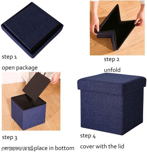 Linen Home Foldable Large Storage Ottoman Cube, Bench Footrest Step Stool Storage Ottoman Bench for footrest Stool Coffee, Living Room, Laundry, Table and Seating Ottoman-Blue - Khan's Hub
