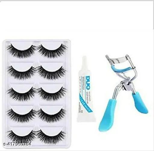 False Eyelashes-Set of 5, Eyelashes Glue & Eyelash Curler with Gel Eyeliner (8 Items in the set) - Khan's Hub