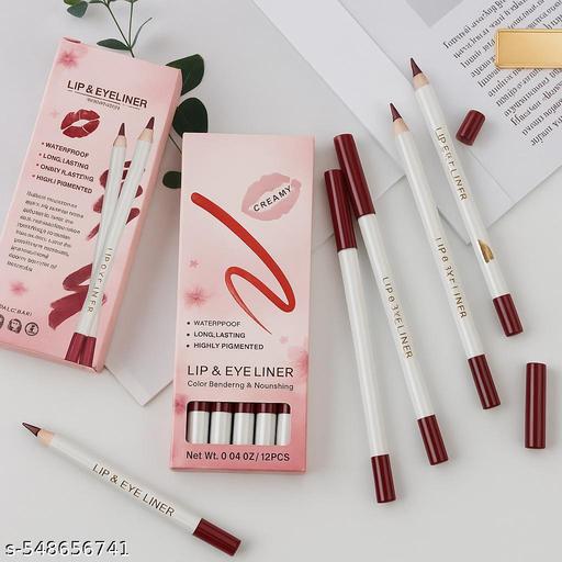 Colour Rendering & Waterproof Long Wearing Smooth Lip & Eye Liner For Woman & Girls Pack of 12  - Khan's Hub