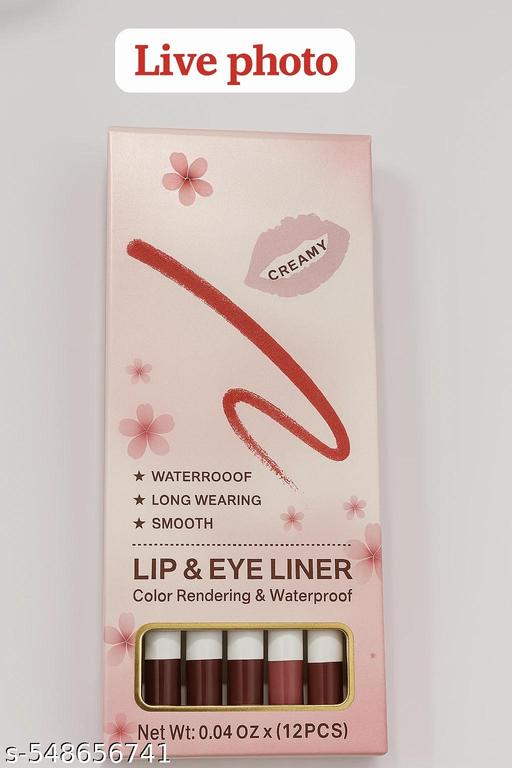 Colour Rendering & Waterproof Long Wearing Smooth Lip & Eye Liner For Woman & Girls Pack of 12  - Khan's Hub