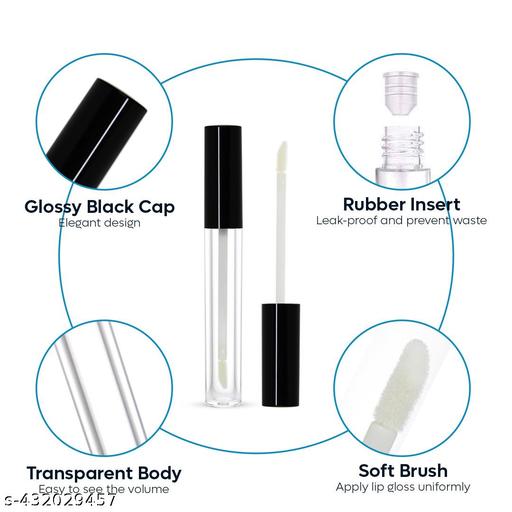 Empty Clear/Transparent 5 ml Round Premium Acrylic Empty Lip Gloss,Cosmetic, Mascara, Liquid Eye Shadow, Lip Containers Tubes, Refillable Bottle With Plug (Pack Of 3) - Khan's Hub