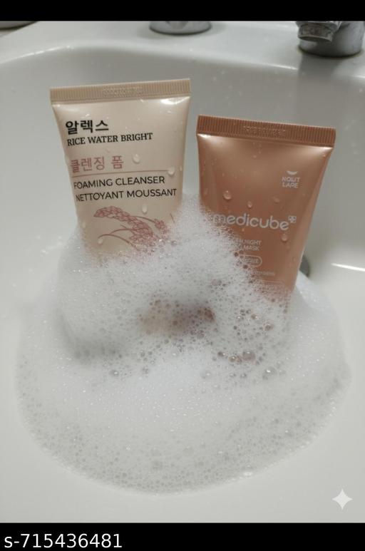 Korean Beauty Rice water Deep Foaming Cleanser for ultra light and bright skin Nettoyant Moussant and Medicube collagen night wrapping face mask Combo pack of 2 Net weight 100 ml - Khan's Hub