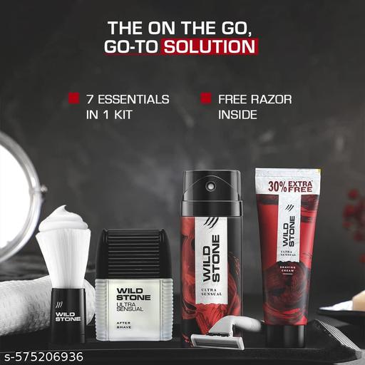7 Essentials Grooming Kit with Ultra Sensual After Shave Lotion 50ml, Shaving Cream 78gm, Shaving Brush, Deodorant 150ml, Soap 125gm, Ultra Sensual Pouch and free Razor| - Khan's Hub
