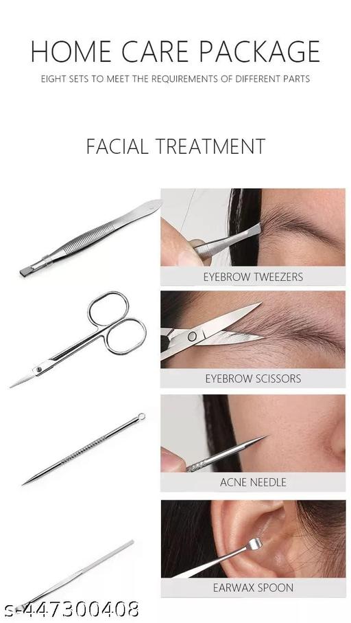 Purankam 8 pcs Manicure Pedicure Set Professional Grooming Kit,  Grooming Kit Nail Scissors Cutter Ear Pick Tweezers Scissors Eyebrow Nail file for Man & Women gift(pack of 1) - Khan's Hub