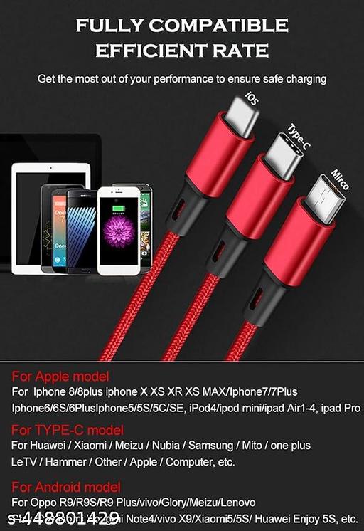 DUAL Fast Charger 3.1 cable, Mico, Types-c , i-phone  - Khan's Hub