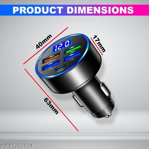 6 in 1 Car Charger USB Adapter Fast Charging Adapter Multi-Function Charger Block 2PD+4USB Digital Display Car Vehicle Charging Adapter 2 Type C + 4USB, Car Gift - Khan's Hub