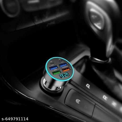 6 in 1 Car Charger USB Adapter Fast Charging Adapter Multi-Function Charger Block 2PD+4USB Digital Display Car Vehicle Charging Adapter 2 Type C + 4USB, Car Gift - Khan's Hub