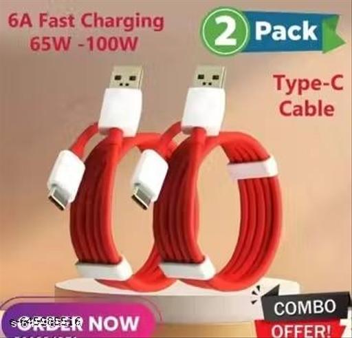 5A fast Charging Type-C Fast Charging & Data Transfer Cable, Compatible with all Smartphones & Tablet – 1 meter length - Red - Pack of 2 - Khan's Hub