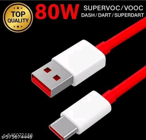 Type C Cable 6.5 A 1 m original 65W/6.5A Superdart, Warp, Dash, Vooc, Superdart Fast Charger Cable (Compatible with Phone, Red, One Cable) - Khan's Hub