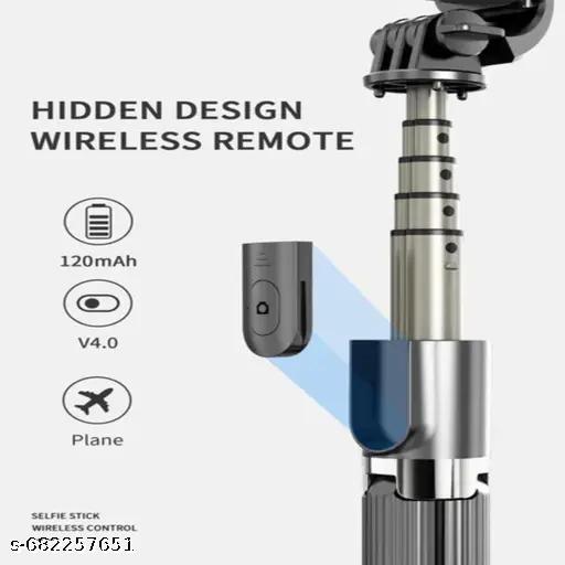 R1 Portable Selfie Sticks Tripod for Mobile Phone with Detachable Wireless Remote, 4 in 1 Extendable Portable Bluetooth Selfie Stick & Phone Tripod Stand || Bluetooth Extendable Selfie Stick with Wireless Remote Adjustable and Rotatable Design (Black, Pack Of 1) - Khan's Hub