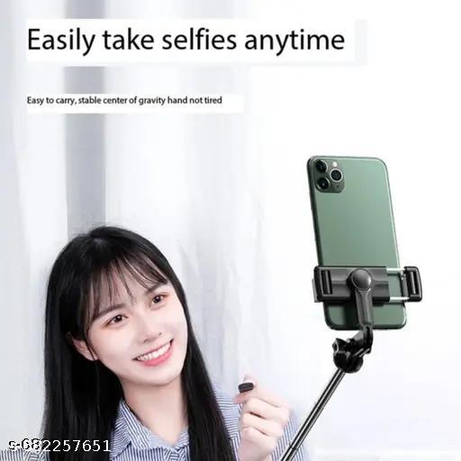 R1 Portable Selfie Sticks Tripod for Mobile Phone with Detachable Wireless Remote, 4 in 1 Extendable Portable Bluetooth Selfie Stick & Phone Tripod Stand || Bluetooth Extendable Selfie Stick with Wireless Remote Adjustable and Rotatable Design (Black, Pack Of 1) - Khan's Hub