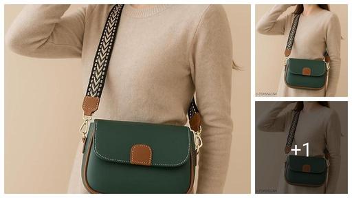 Women green Korean design sling bag girls wide strap shoulder bag