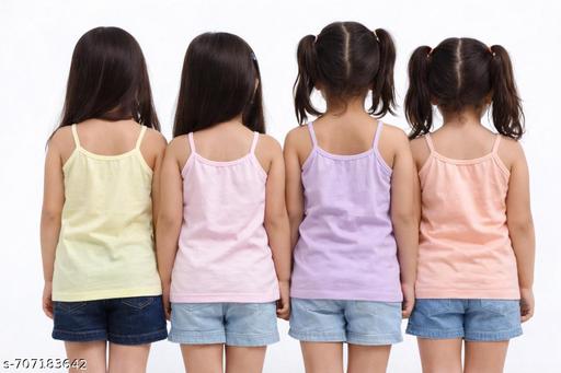 Kids Girls Cotton Camisole Tank Top | Soft Sleeveless Innerwear (Pack of 4 Pastel Colors) - Khan's Hub