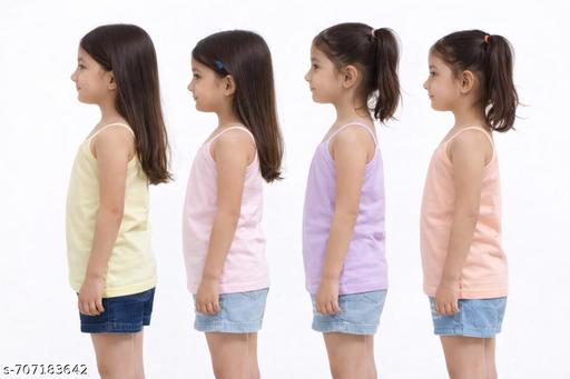 Kids Girls Cotton Camisole Tank Top | Soft Sleeveless Innerwear (Pack of 4 Pastel Colors) - Khan's Hub