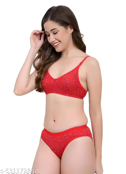Bra Panty Set for Women Pack of 3 | Stylish Cotton Non Padded Lingerie Set | Bra Panty Combo for Girls | Comfortable Innerwear Set - Khan's Hub