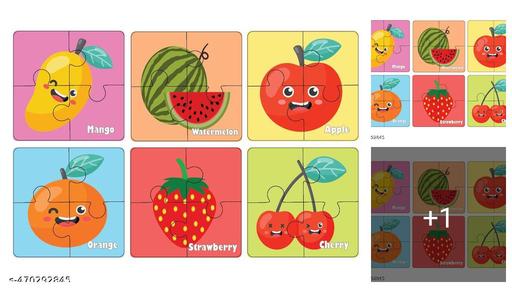 Wooden Fruit Puzzle Set for Toddlers | 6 Colorful Fruits, 4-Piece Jigsaw Puzzles for Kids' Learning