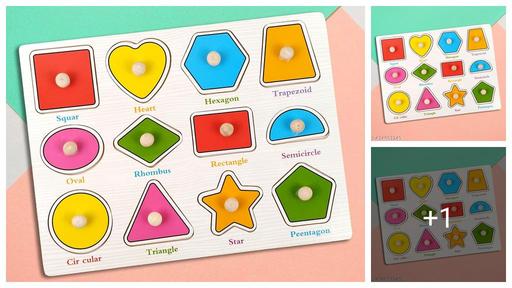 Wudly - Wooden Learning Knob Puzzle with White Board Shapes Game For Kids