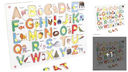  Learning ABCD Wooden Board | English Alphabet Puzzles Montessori Educational Blocks for Kids 2+ Years | Non-Toxic