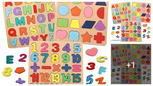 Colourful Wooden Puzzle Set for Kids: Capital Alphabets, Numbers and Shapes - Educational Learning Board for Toddlers and Preschoolers (ABCD, Numbers, Shapes)