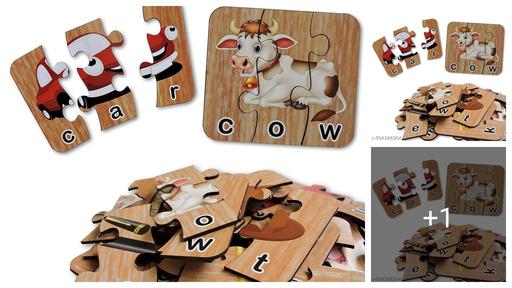 Wooden Spelling learning Puzzle Game | Wooden Educational 3 piece jigsaw Puzzle for Kids | Learning Wooden Toys for kids (3 piece puzzle set of 15)