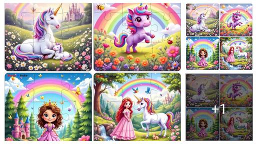 Wooden Jigsaw Puzzle Games for Children & Kids -9 Pieces Age 3+ Years Old Girls & Boys Animals Jigsaw Puzzle (Pack of 4 Unicorn & Princess)