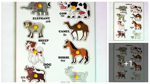 Wooden Puzzle Of Domestic Animal Name And Their Looks with Colorful Image for Kids