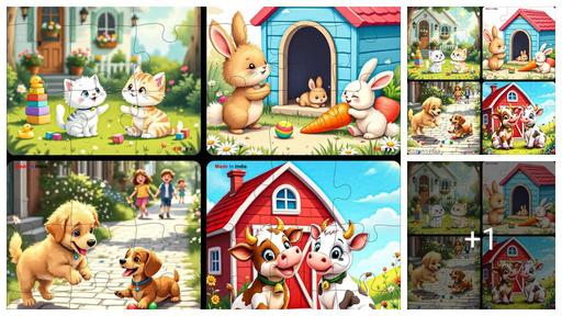 Wooden Jigsaw Puzzle Games for Children & Kids -9 Pieces Age 3+ Years Old Girls & Boys Animals Jigsaw Puzzle (Pack of 4 PET Animal)