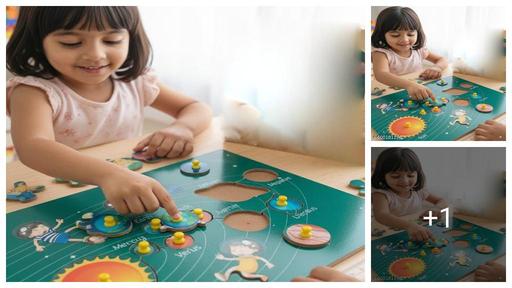 Montessori Wooden Puzzle Board of Outer Solar System Puzzle Blocks Science Toys  (1 Pieces)