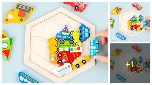 Wooden Hexagon Puzzle Set for Kids | Means of transport Learning Toys | Montessori Educational Board