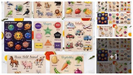  Heavy Quality Set of 8 Wooden Puzzles | Educational & Learning Toy for Kids | Early Learning, Shape & Color Recognition | Montessori Puzzle Board for Toddlers (1–5 Years)