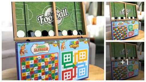 Multi Game Wooden Board for Kids Indoor Fun – 4 in 1 Football Sling Shot, Ludo, Snake and Ladder Educational Toy