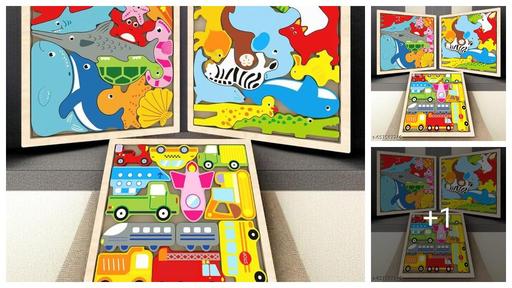 3-in-1 Wooden Puzzle Set for Kids | Seas Animals, Wild Animals & Vehicles Puzzle Board | Educational Learning Toy for Toddlers & Preschool Kids | Improves Motor Skills, Shape Recognition & Early Learning | Multicolor Wooden Jigsaw Puzzle