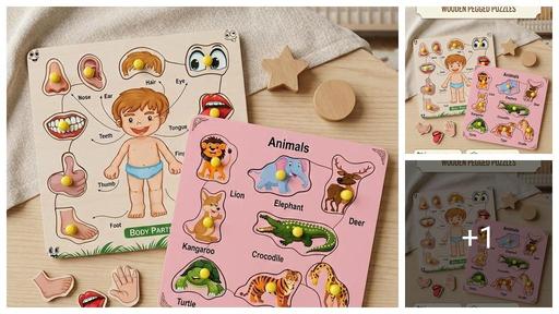 “Wooden Animal & Body Parts Puzzle for Kids | Educational Learning Toy”