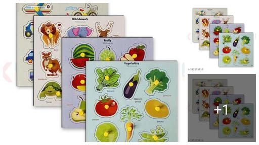 Wooden Puzzle with Knobs Educational and Learning Toy for Kids (Animal - Fruits - Vegetables - Transport)