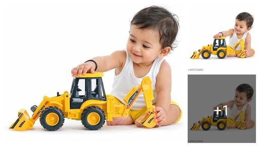 2 in 1 Plastic Construction Realistic Engineer Vehicle Pushdozer Excavator Bulldozer Construction Toys Truck Machine for Kids (Excavator Construction Toy) (Yellow)