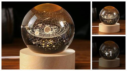 Unique Night Lights  3D Galaxy Crystal Ball Night Lamp,Creative Engraved Crystal Ball Night Light, USB Table LED Wooden Crystal Ball for Home Decoration Birthday Gift for Teens, Boys, Girls (Galaxy)(Warm White)