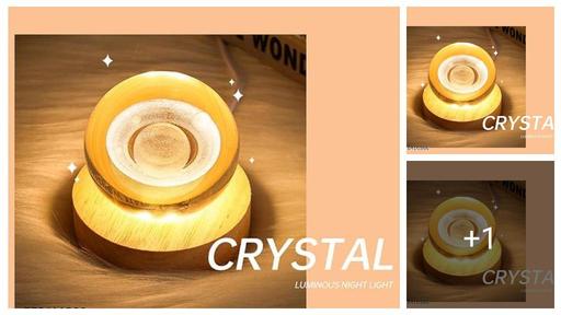 Crystal Ball Lamp with Wooden LED Base | Engraved 3D Moon & Stars Night Light | USB Rechargeable Home Décor | Birthday Gift for Teens, Boys & Girls