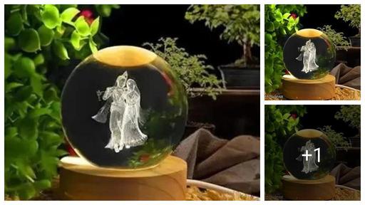 DIVYA 3D Crystal Ball Night Light with Wooden Base, Aesthetic Clear LED Lamp for Home and Bedroom Touch Switch, Warm Light for Kids and Teens Perfect Birthday & Anniversary (Radha Krishna)