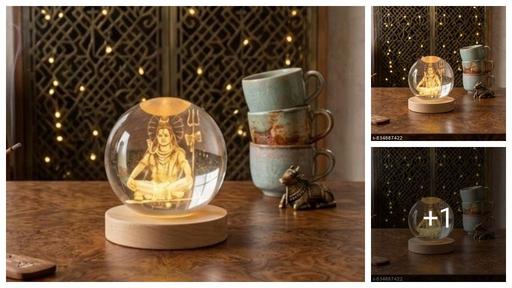 Shiv 3D Crystals Ball Night Lights for USB LED Wooden Base Home & Office Decor item, Puja item, Gift item (Shiv,Shiva ,Lord Shiva)