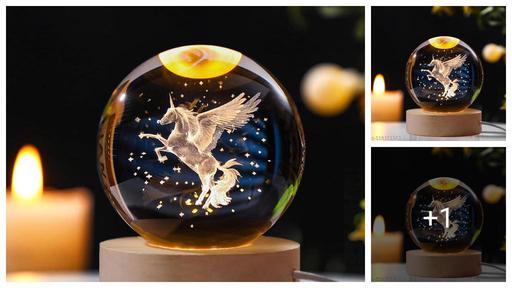 MARCCO 3D Crys tal Ball Night Lamp, Solar System Love C ystal Ball Night Light, USB Table Colorful Led Wooden Cr ystal Ball for Home, Office, Birthday Gift (Horse)