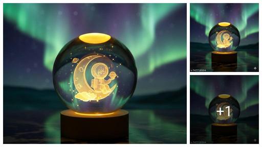 3D Crystal/ Ball Night Lamp Astro Moon System Colorful Table LED Lamp with Wooden Base Light for Home Decoration Birthday Gift for Boys and Girls (Multicolor)