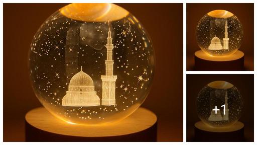 Islamic Madina Sharif Crystal Ball Night Lamp | LED Decorative Table Lamp for Home & Gift