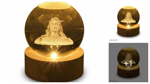 AZTORA 3D Laser Engraved Aadiyogi Crystal Ball Decorative Lamp