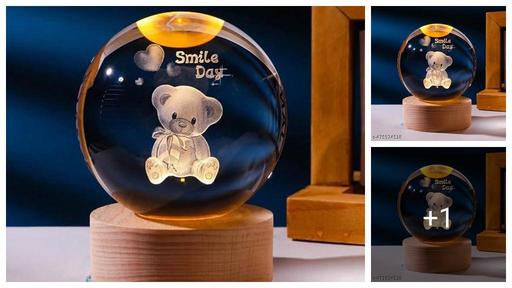 Aztora  3D Smile Day Crystal Ball Night Lamp, Solar System Smile Crystal Ball Night Light, USB Table Colorful Led Wooden Crystal Ball for Home, Office, Birthday Gift (Smile Day)