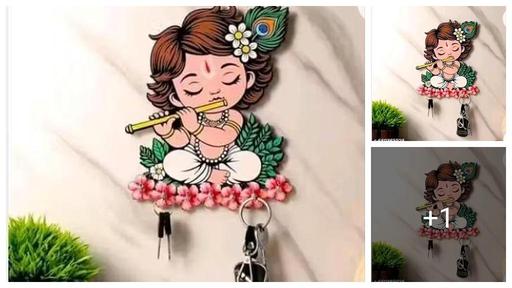  Krishna Wooden Wall Key Holder, Key Hanger for Living Room | Home Decor | Office Gift Items - 11.5' x 5.5' Inch Multi, (Pack of 1})