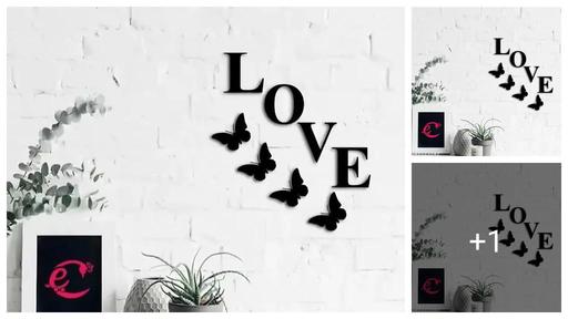 HANGING LOVE 4 Butterfly Black Wall Decoration and hangings double Tap  Including Back Side, 5×4 CM per alphabet size.